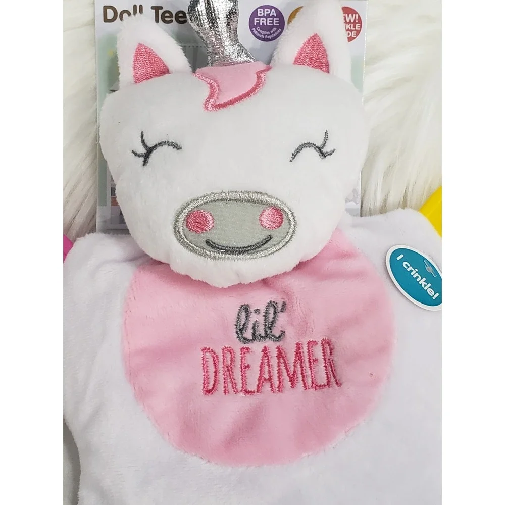NEW Cribmates‎ UNICORN Doll Teether Toy Sensory Sound Baby Lovey Shower Gift